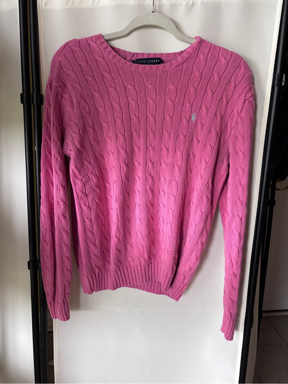 Ralph Lauren Hot Pink Cable-Knit Crewneck Sweater